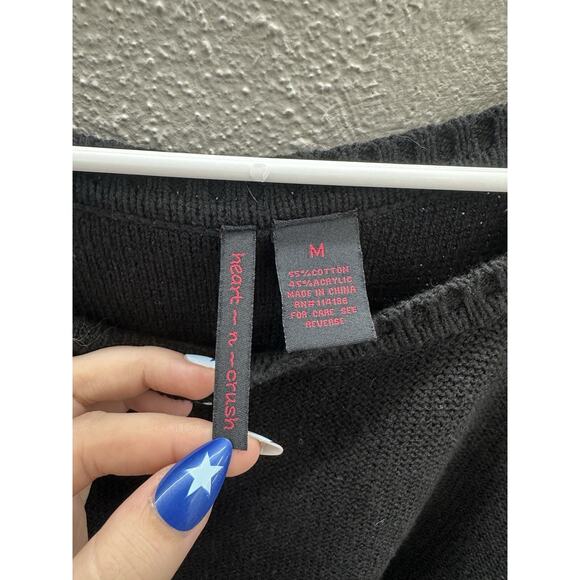 Heart-n-crush Womens Sweater Size Medium Black Open Knit Arms - Picture 5 of 14